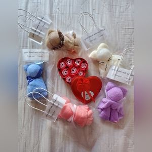 Valentine's Soap Roses Box Set, 9 Flowers & 5pcs little bear Towels & gift bag